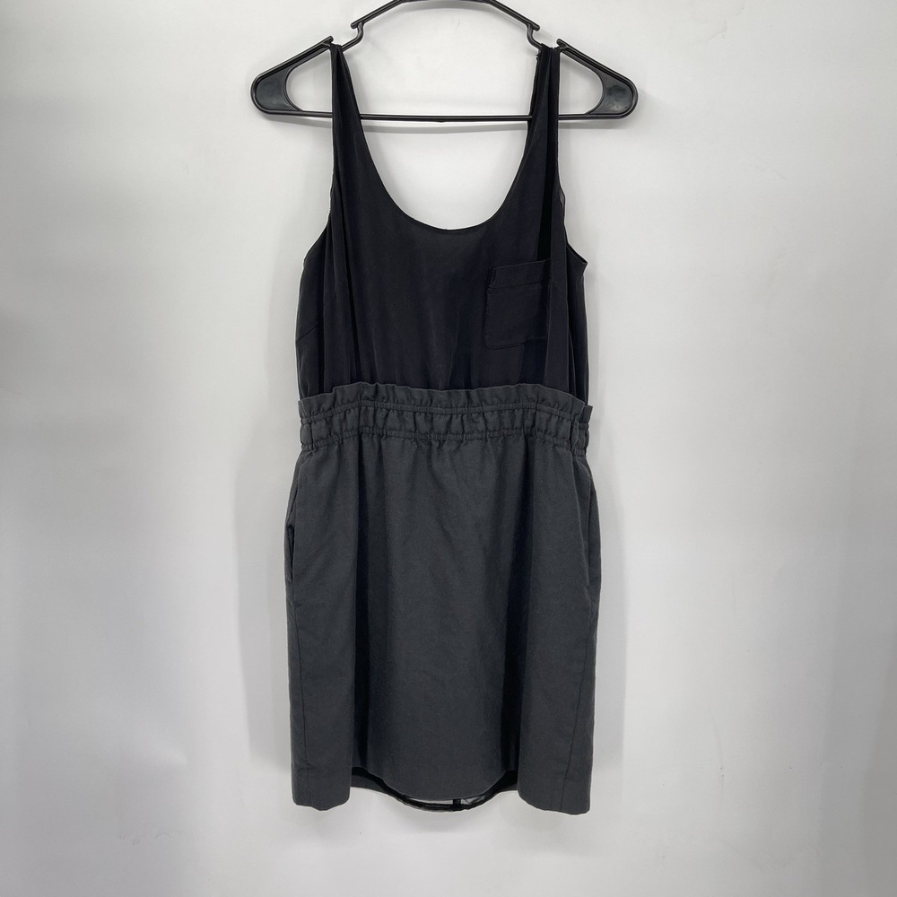 J.Crew 4 Mixed Media Dress Womens Black Silk Bodice Wool Skirt Pockets Zipper